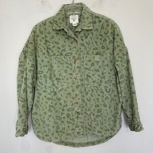 Billabong Oversized Corduroy Shirt Women's S Green Leopard Print